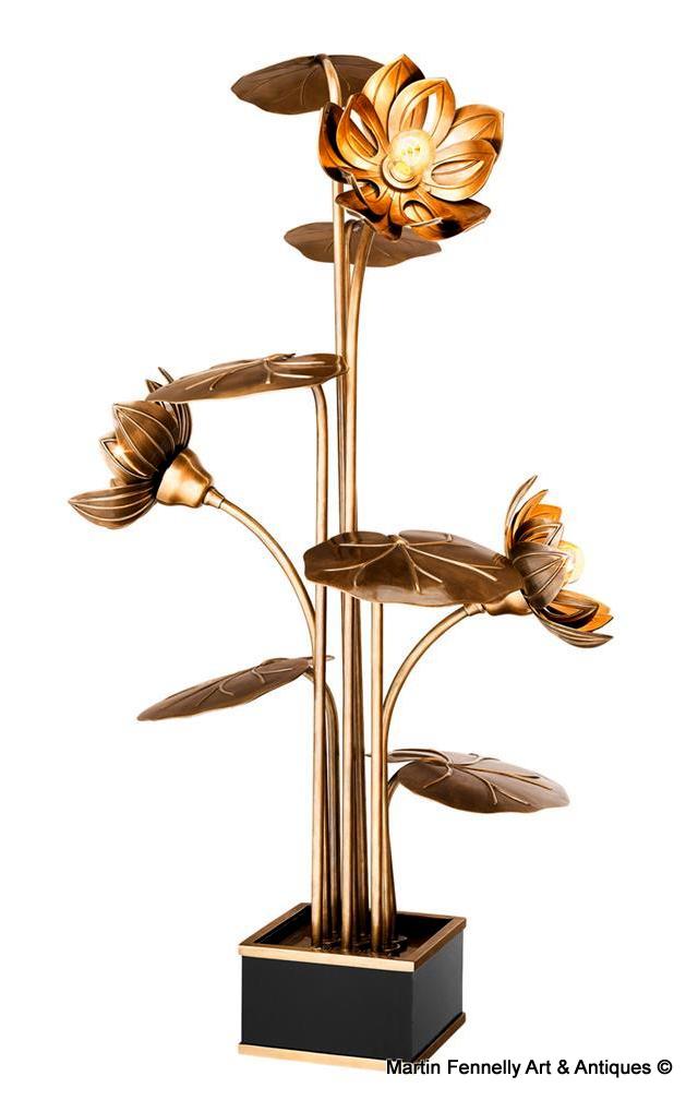 M043 Spectacular Designed Pair of Floral Brass Lamps - Image 2