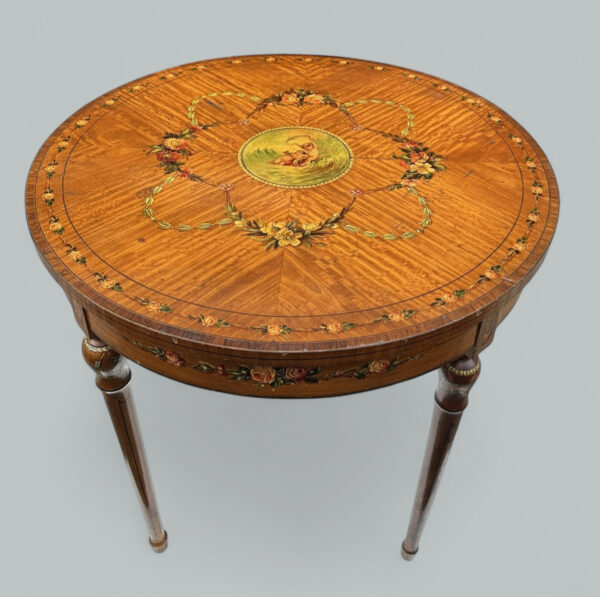 905 Antique Irish Painted Satinwood Edwardian Circular Occasional Table James Hicks