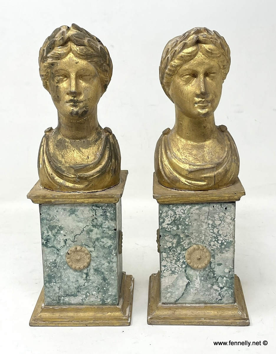 016 Pair Classical Carved Gilt Wood Busts - Italian Circa 1760 - Image 3