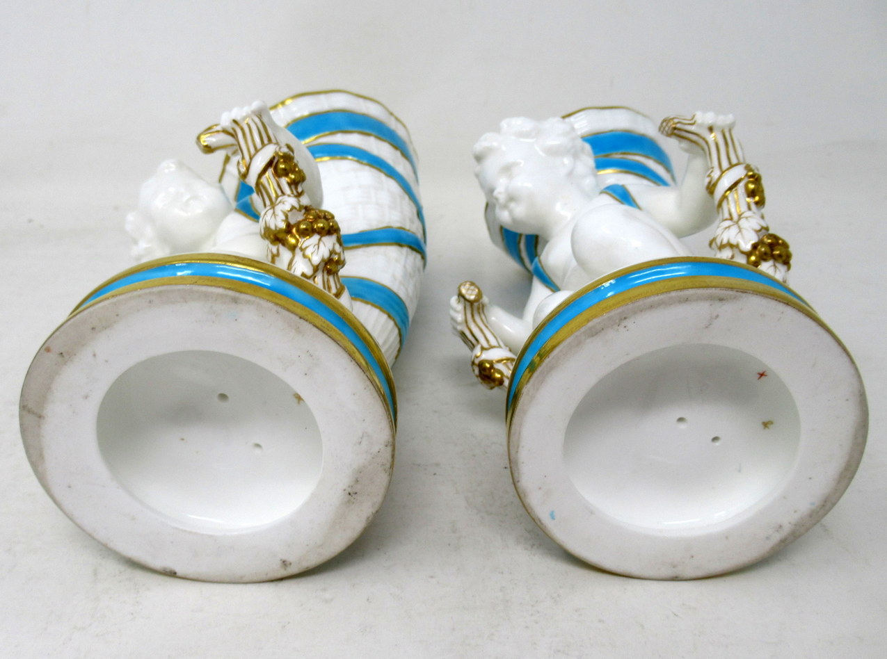 814 Sold Antique Pair Minton Staffordshire Porcelain Vases Centerpieces Cherub Turquoise - Image 8