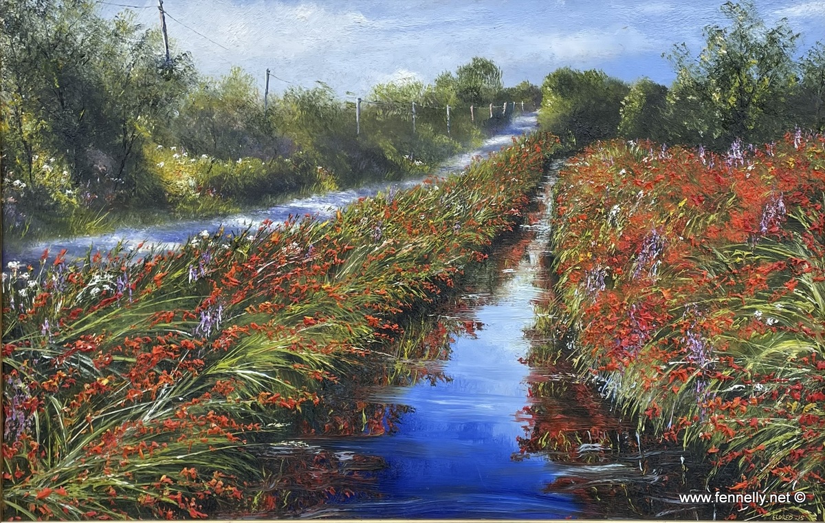 268 Sold Mark Eldred - Oil on Board - Montbretia and Purple Loostrife Reflections - Image 2