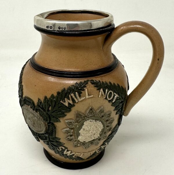 118 Sold Antique Royal Doulton Lambert Jug Pitcher Sterling Mount Shakespeare Interest