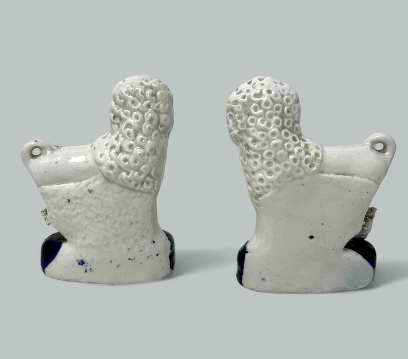 637 Pair Antique Staffordshire Porcelain Poodles Dogs Quill Pen Holders 19th Century - Image 3