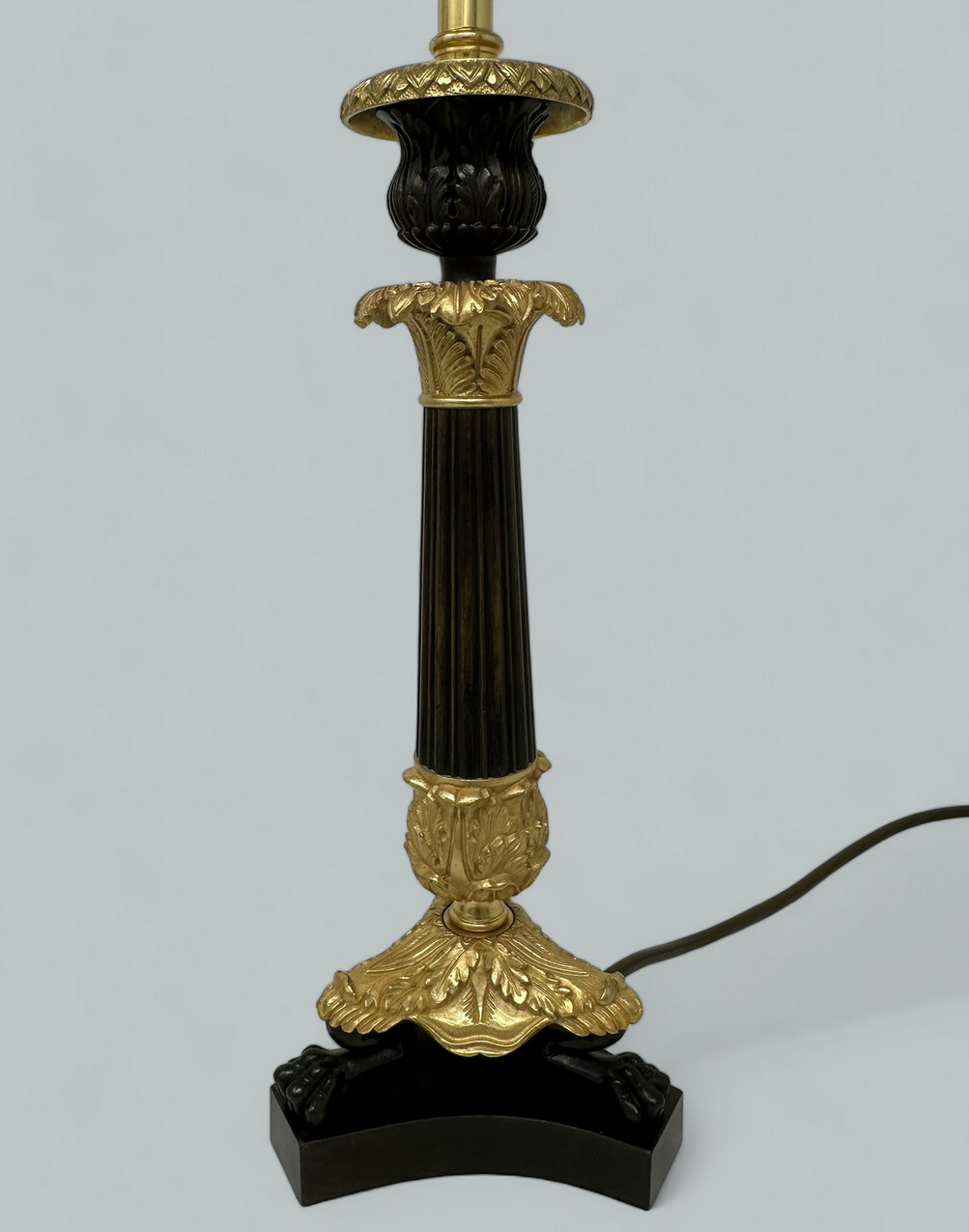 070 Sold Antique Pair French Doré Bronze Neoclassical Ormolu Gilt Candlestick Table Lamps - Image 4