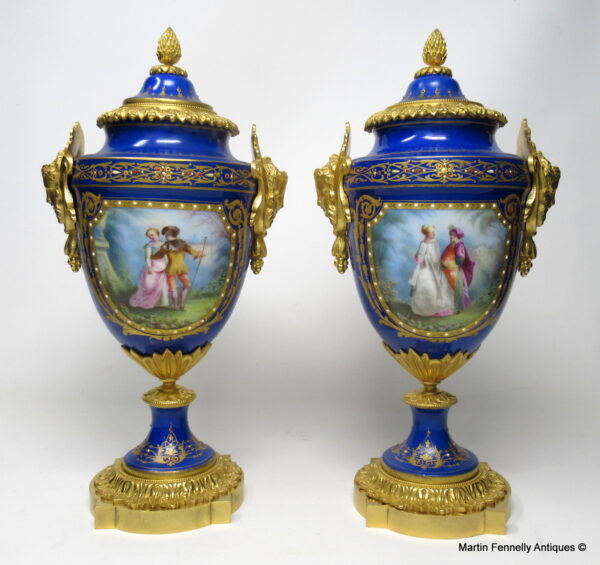 492 Sold Pair French Sevres Porcelain Ormolu Mounted Urns Exceptional Quality 19thCt